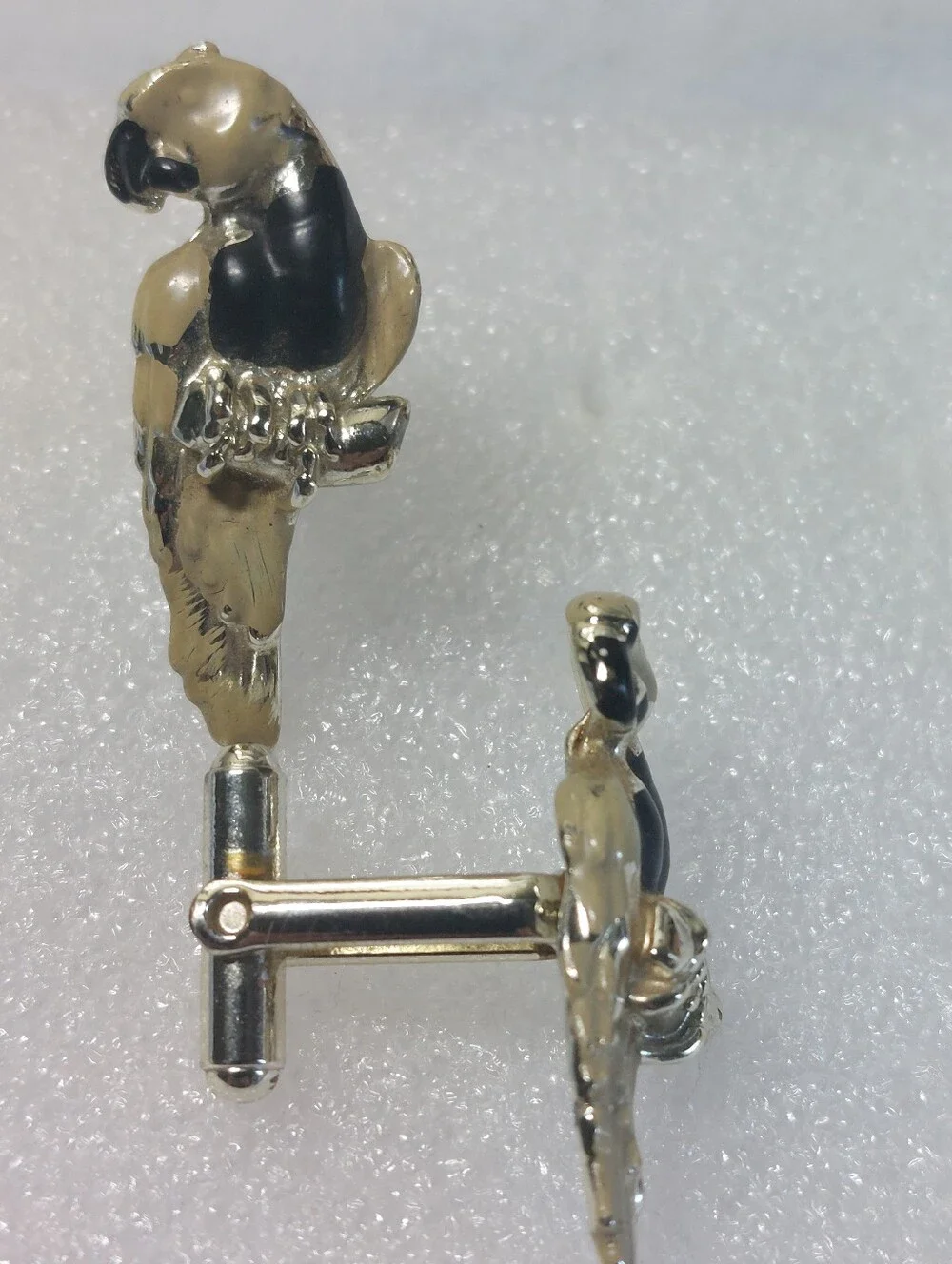 Vintage Cufflink Lot of 3 - Enamel Parrot Birds, Buddha Statues & Green Lucit